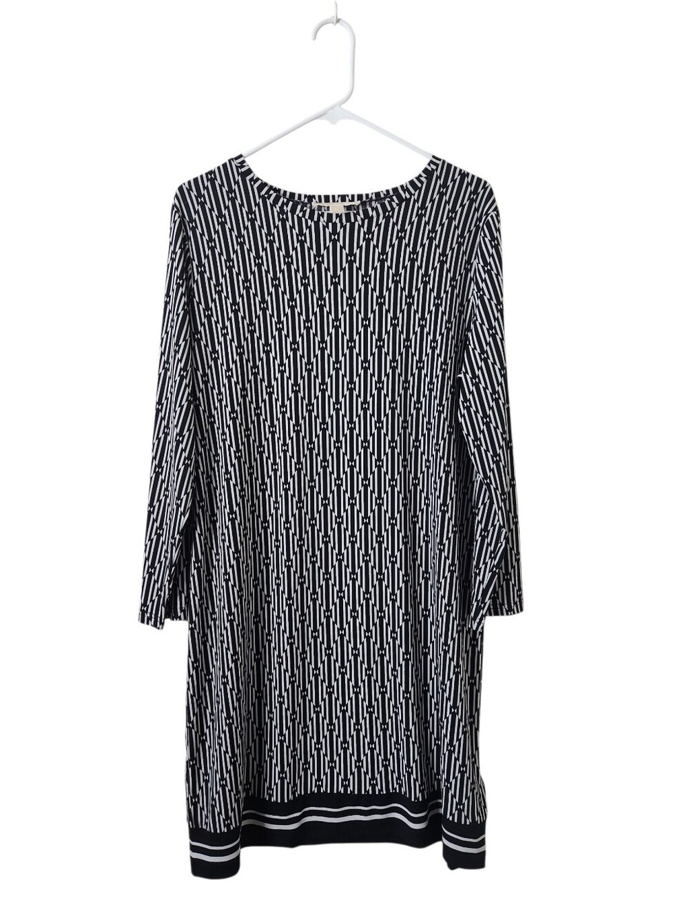 Michael Kors Black & White Geometric Pattern Shift Dress